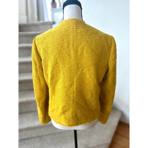 Massimo Dutti Mustard Yellow Boucle Tweed Fringe Blazer - Picture 4 of 8